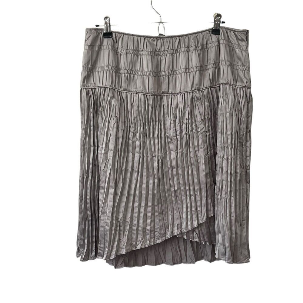 Sundance Satin Skirt Sz 10 Ruched Drop Waist Pleats Lined Tulip Hem Pewter Shiny